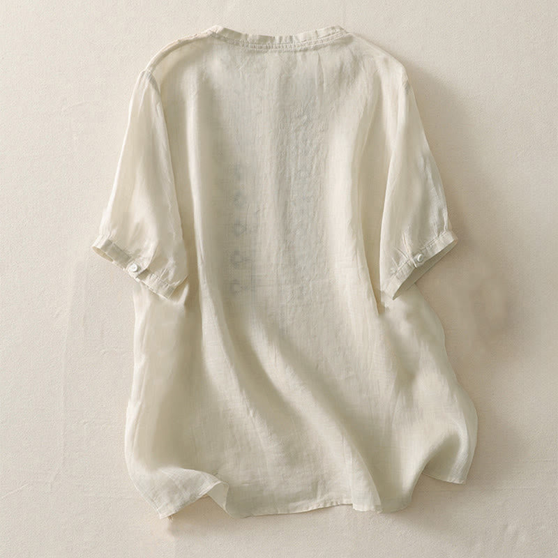 Buddha Stones Letnia koszula damska z krótkim rękawem i okrągłym dekoltem z poliestru w kwiatowy wzór - image 15