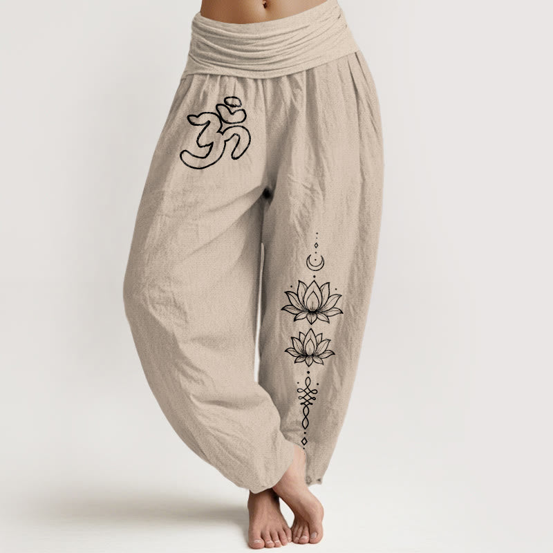 Buddha Stones Czysta bawełna, minimalistyczny design, damskie spodnie haremowe z elastyczną talią i motywem księżyca Om - Dębnik - US16, UK/AU20, EU48 (3XL) - image 11