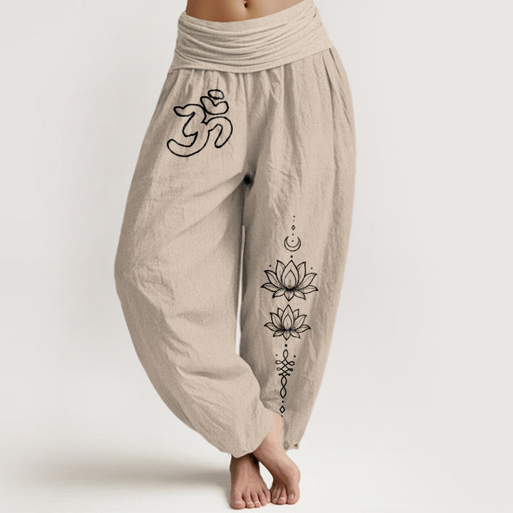 Buddha Stones Czysta bawełna, minimalistyczny design, damskie spodnie haremowe z elastyczną talią i motywem księżyca Om - Dębnik - US16, UK/AU20, EU48 (3XL) - image 11