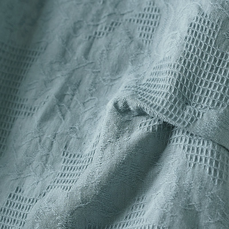 Buddha Stones Luźna damska bawełniana koszulka z klapami i kwiatowym wzorem - image 11