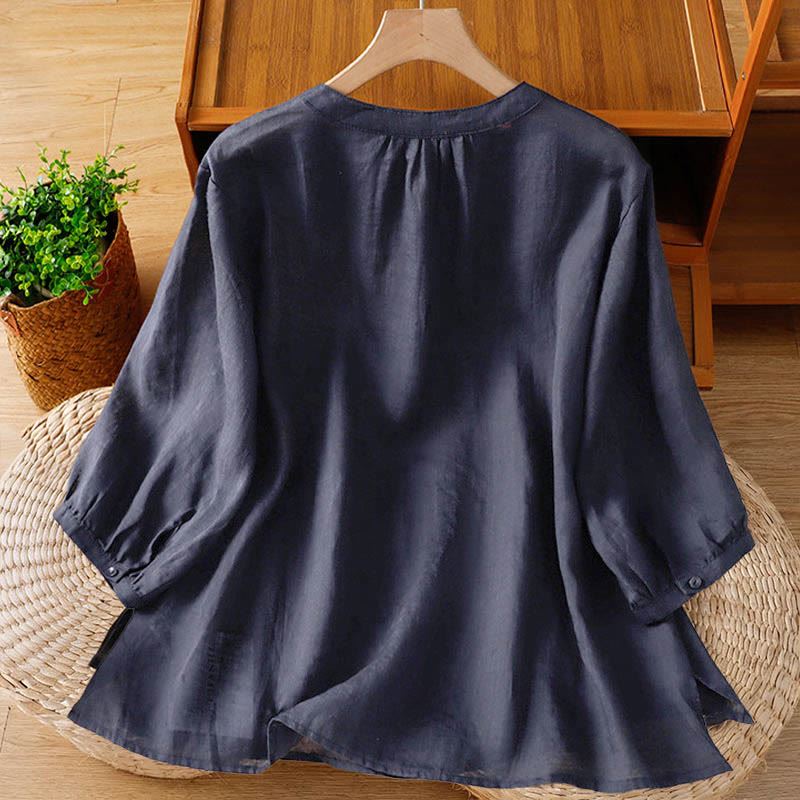 Buddha Stones Koszula damska z poliestru z okrągłym dekoltem i krótkim rękawem w kolorze koralowej tykwy - image 1