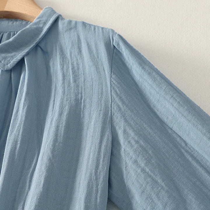 Buddha Stones Koszula damska z poliestru w jednolitym kolorze, z okrągłym dekoltem i długim rękawem - image 3