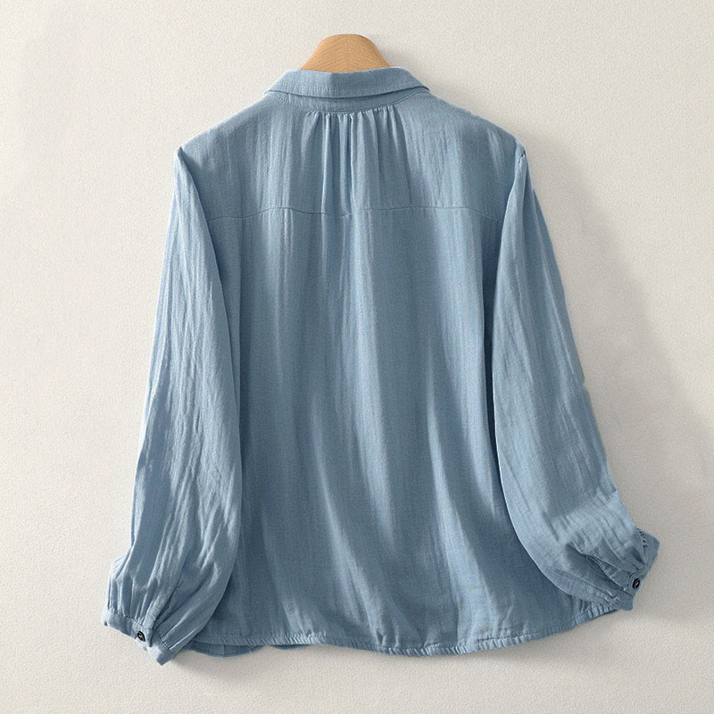 Buddha Stones Koszula damska z poliestru w jednolitym kolorze, z okrągłym dekoltem i długim rękawem - image 1