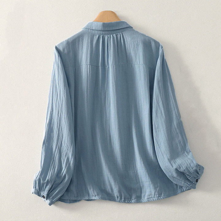 Buddha Stones Koszula damska z poliestru w jednolitym kolorze, z okrągłym dekoltem i długim rękawem - image 1