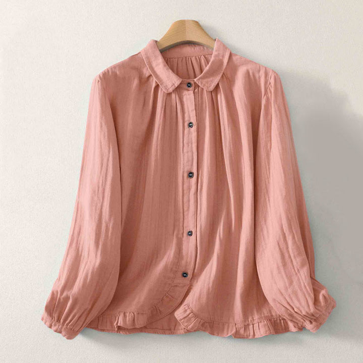 Buddha Stones Koszula damska z poliestru w jednolitym kolorze, z okrągłym dekoltem i długim rękawem - LightSalmon - US8-10，UK/AU12-14，EU40-42 (2XL) - image 9