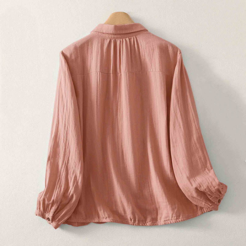 Buddha Stones Koszula damska z poliestru w jednolitym kolorze, z okrągłym dekoltem i długim rękawem - image 10