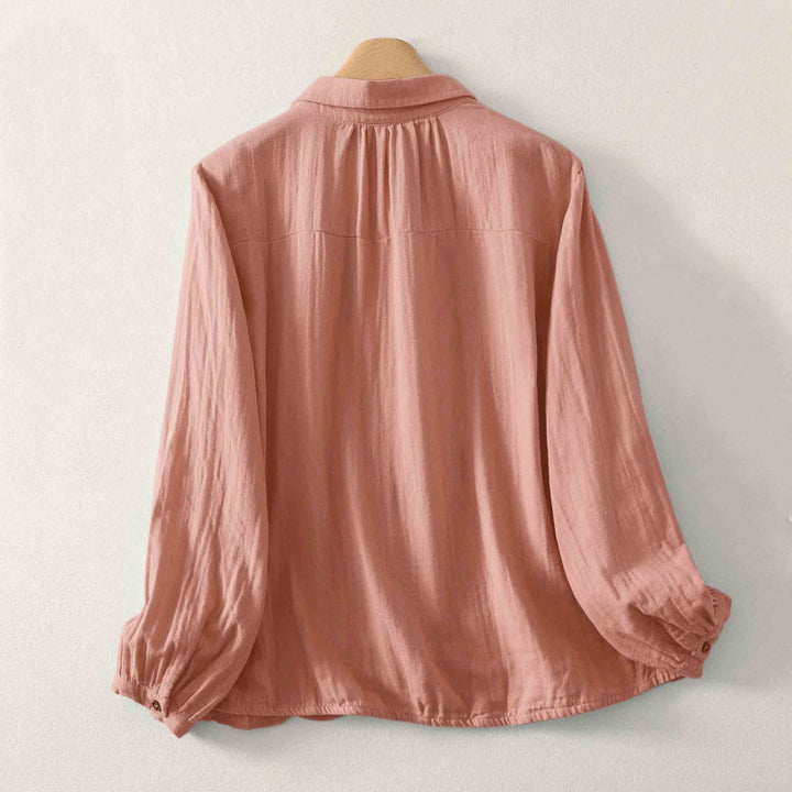 Buddha Stones Koszula damska z poliestru w jednolitym kolorze, z okrągłym dekoltem i długim rękawem - image 10