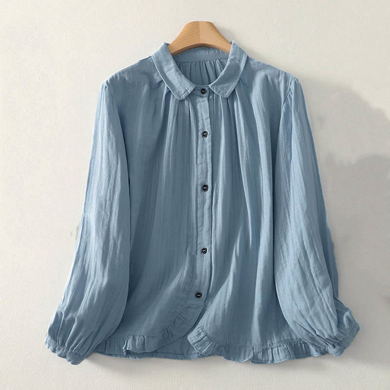 Buddha Stones Koszula damska z poliestru w jednolitym kolorze, z okrągłym dekoltem i długim rękawem - LightSkyBlue - US8-10，UK/AU12-14，EU40-42 (2XL) - image 0