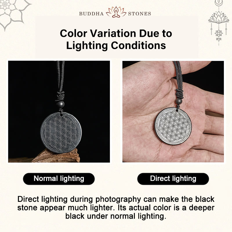 Naszyjnik z Buddha Stones Kwiat Życia z autentycznym kamieniem szungitowym i ochroną - image 12