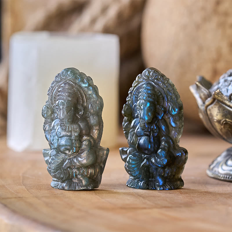 Buddha Stones Figurka słonia Ganesh Ganpati z labradorytu, uzdrawiająca statua do domu - Ganesh 4,7*2,7*1,3 cm (tylko jedna dekoracja) - image 0