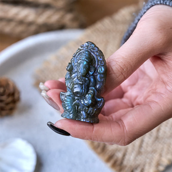 Buddha Stones Figurka słonia Ganesh Ganpati z labradorytu, uzdrawiająca statua do domu - image 3