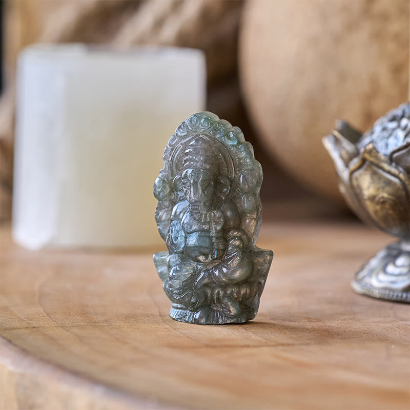Buddha Stones Figurka słonia Ganesh Ganpati z labradorytu, uzdrawiająca statua do domu - image 1