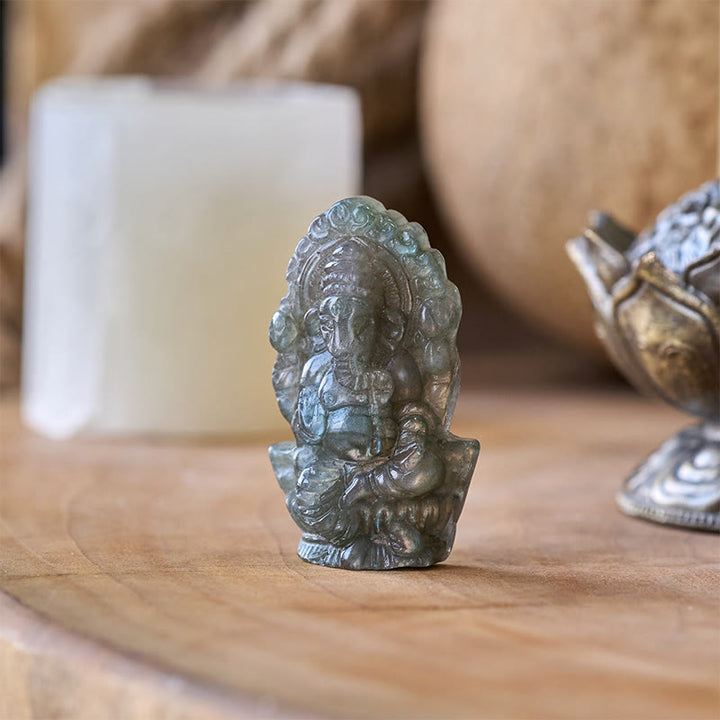Buddha Stones Figurka słonia Ganesh Ganpati z labradorytu, uzdrawiająca statua do domu - image 1