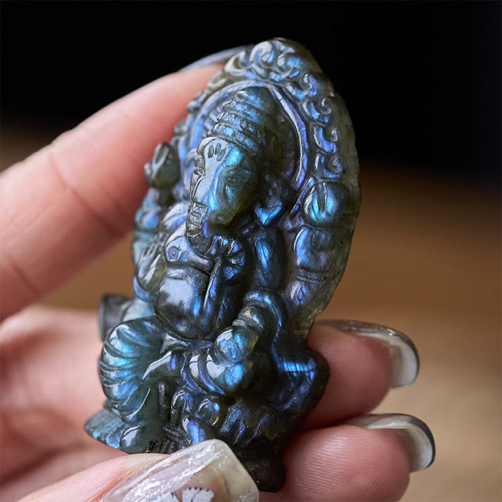Buddha Stones Figurka słonia Ganesh Ganpati z labradorytu, uzdrawiająca statua do domu - image 5