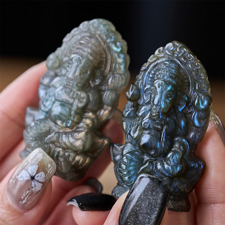 Buddha Stones Figurka słonia Ganesh Ganpati z labradorytu, uzdrawiająca statua do domu - image 6