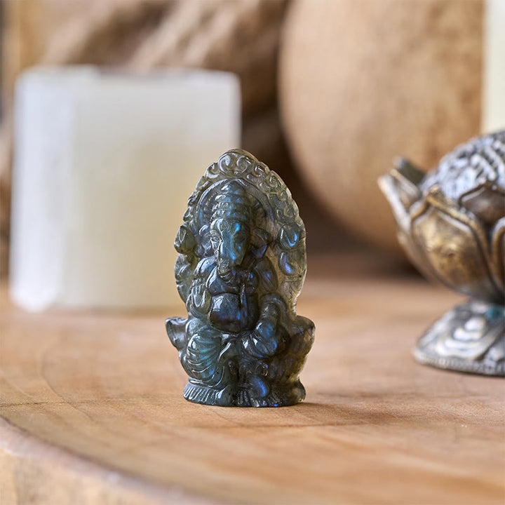 Buddha Stones Figurka słonia Ganesh Ganpati z labradorytu, uzdrawiająca statua do domu - image 2