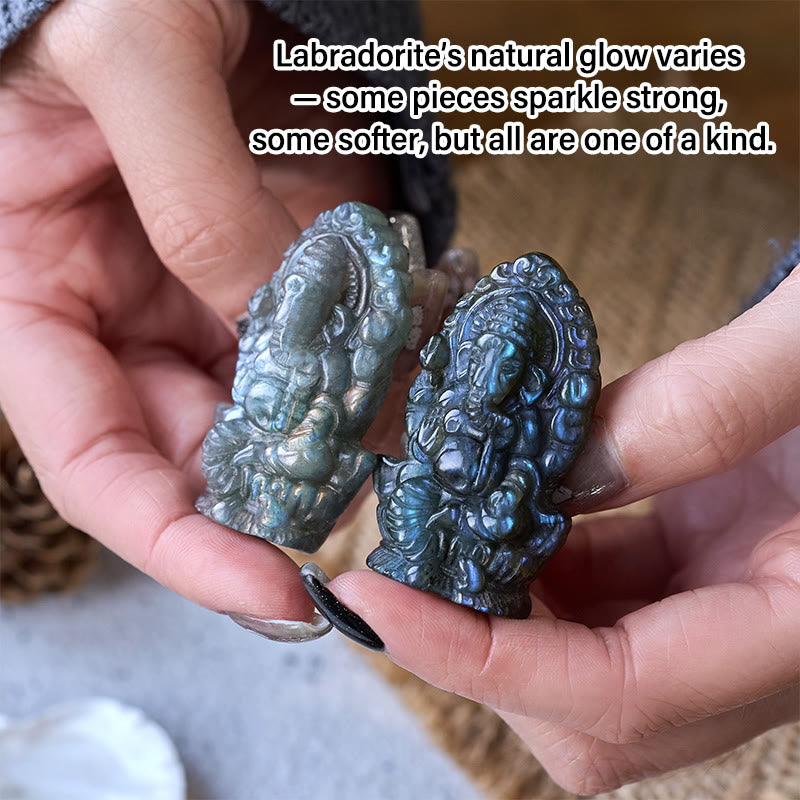 Buddha Stones Figurka słonia Ganesh Ganpati z labradorytu, uzdrawiająca statua do domu - image 4