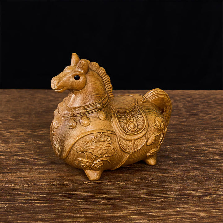 Buddha Stones Miniaturowy Rok Konia Lotos Hebanowy Drewno Lipowe Dekoracja z Zielonego Drzewa Sandałowego 5,5*5*3,2 cm - Zielone drzewo sandałowe około 5,5*5*3,2 cm - image 15
