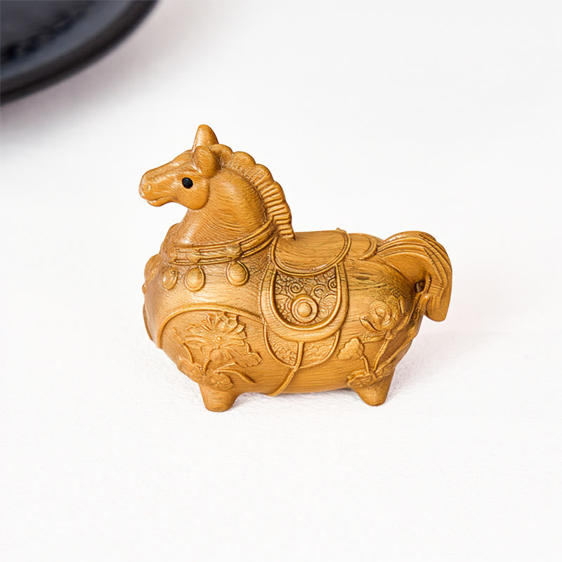 Buddha Stones Miniaturowy Rok Konia Lotos Hebanowy Drewno Lipowe Dekoracja z Zielonego Drzewa Sandałowego 5,5*5*3,2 cm - image 17