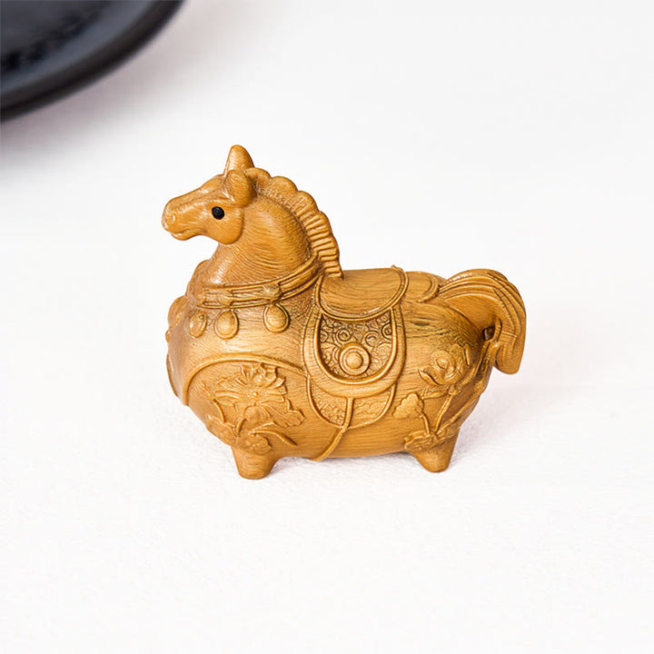 Buddha Stones Miniaturowy Rok Konia Lotos Hebanowy Drewno Lipowe Dekoracja z Zielonego Drzewa Sandałowego 5,5*5*3,2 cm - image 17