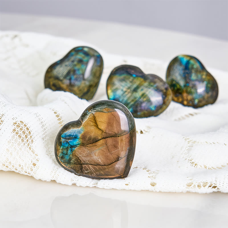 Buddha Stones Naturalny kamień serca z labradorytu, figurka lecznicza, dekoracja - image 3