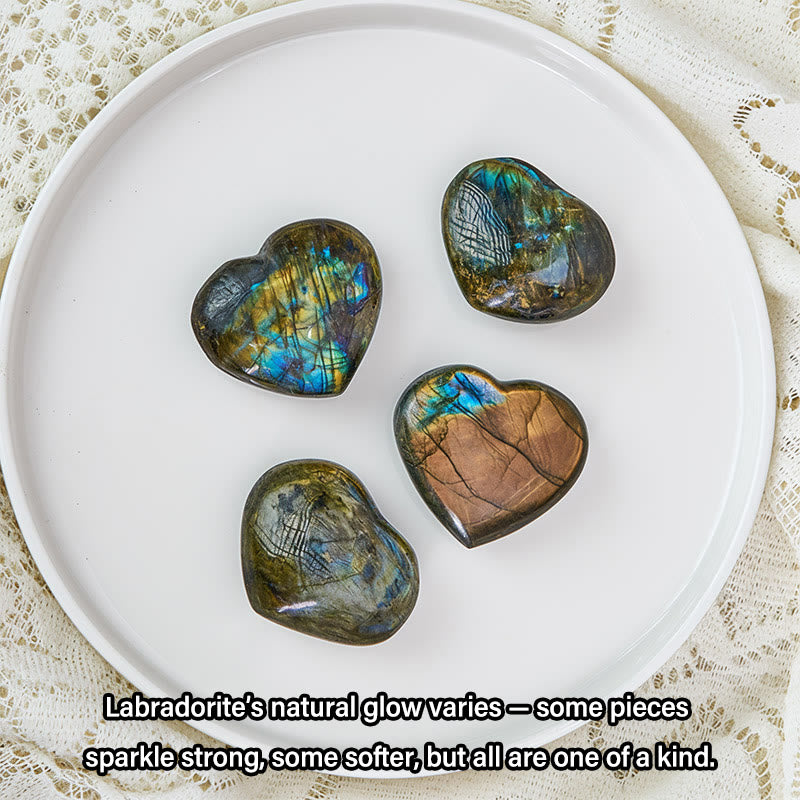 Buddha Stones Naturalny kamień serca z labradorytu, figurka lecznicza, dekoracja - image 4