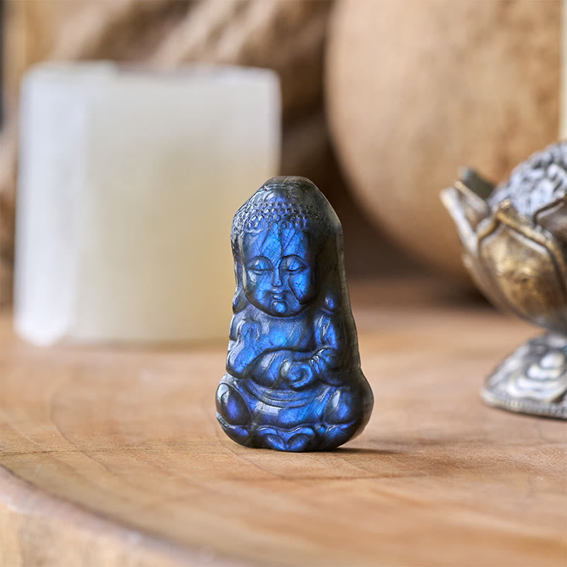 Buddha Stones Figurka Buddy z naturalnego labradorytu, dekoracja domu - Budda 4,5*2,3*1 cm - image 0