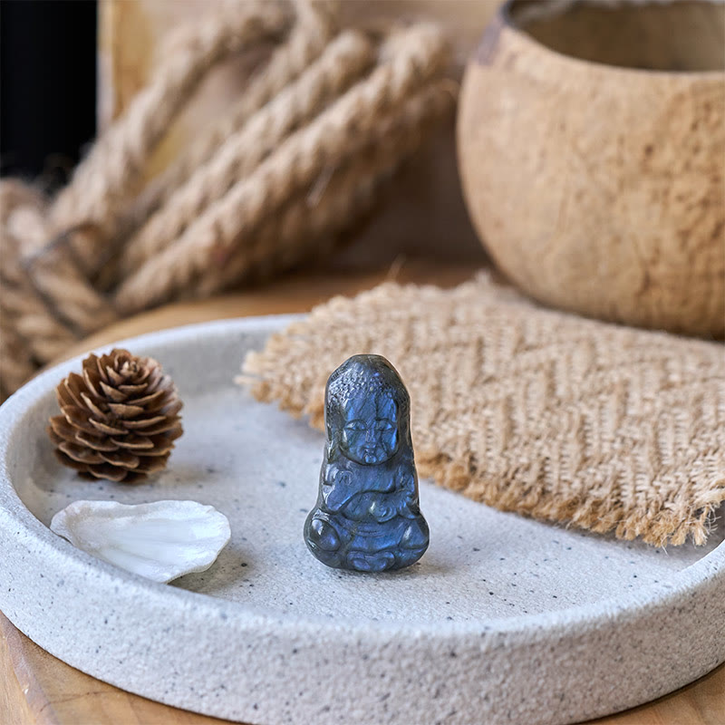 Buddha Stones Figurka Buddy z naturalnego labradorytu, dekoracja domu - image 6