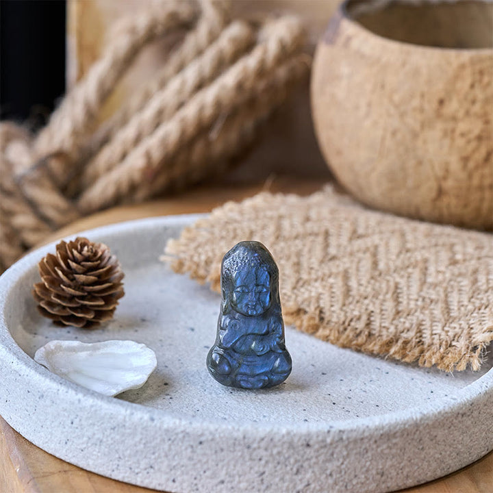 Buddha Stones Figurka Buddy z naturalnego labradorytu, dekoracja domu - image 6