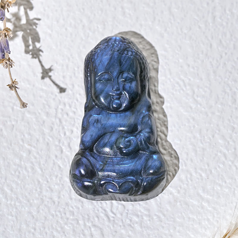 Buddha Stones Figurka Buddy z naturalnego labradorytu, dekoracja domu - image 2