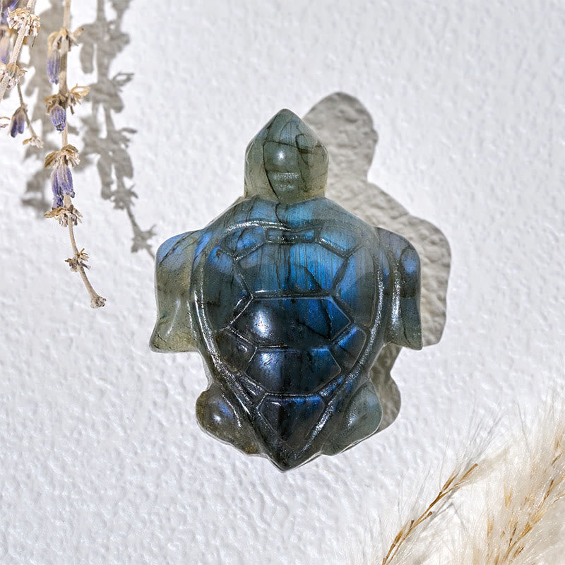 Buddha Stones Figurka żółwia z naturalnego labradorytu, figurka ochrony mądrości, dekoracja domu - image 3