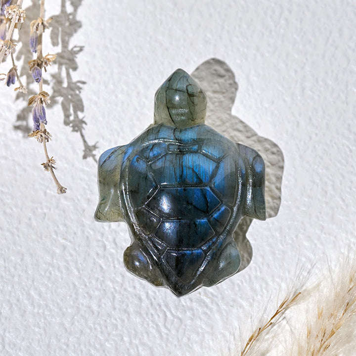 Buddha Stones Figurka żółwia z naturalnego labradorytu, figurka ochrony mądrości, dekoracja domu - image 3