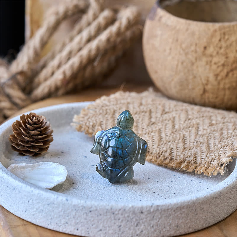 Buddha Stones Figurka żółwia z naturalnego labradorytu, figurka ochrony mądrości, dekoracja domu - image 5
