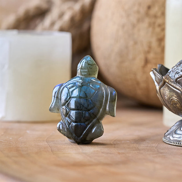 Buddha Stones Figurka żółwia z naturalnego labradorytu, figurka ochrony mądrości, dekoracja domu - image 2