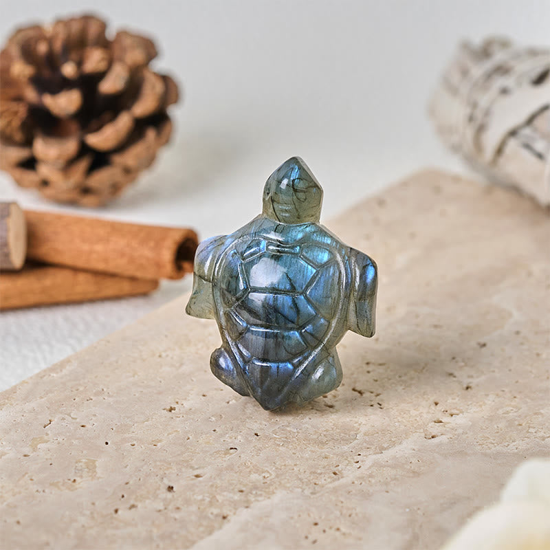 Buddha Stones Figurka żółwia z naturalnego labradorytu, figurka ochrony mądrości, dekoracja domu - image 1
