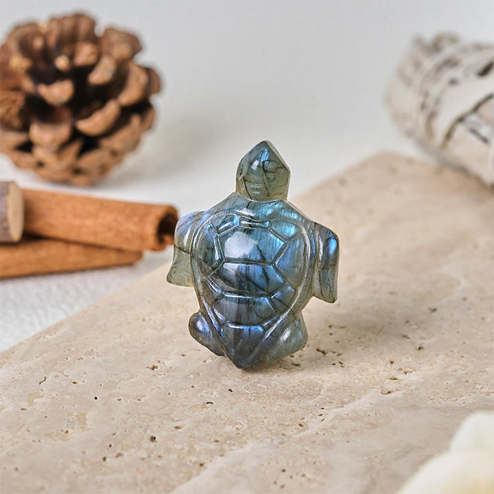 Buddha Stones Figurka żółwia z naturalnego labradorytu, figurka ochrony mądrości, dekoracja domu - image 1