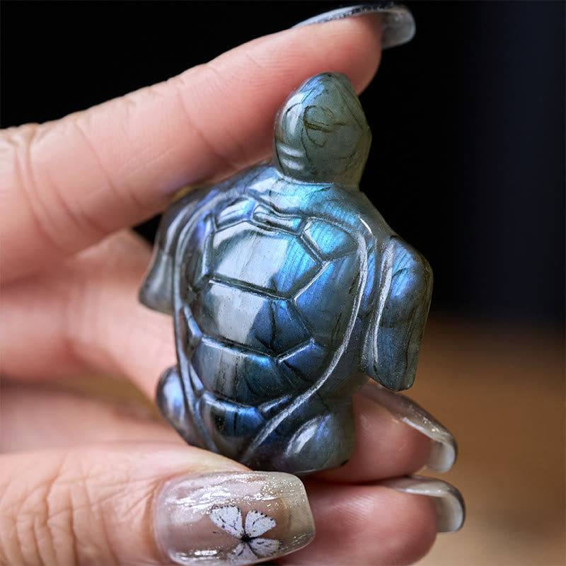Buddha Stones Figurka żółwia z naturalnego labradorytu, figurka ochrony mądrości, dekoracja domu - Żółw - 4,7*3,65*1,3 cm - image 0