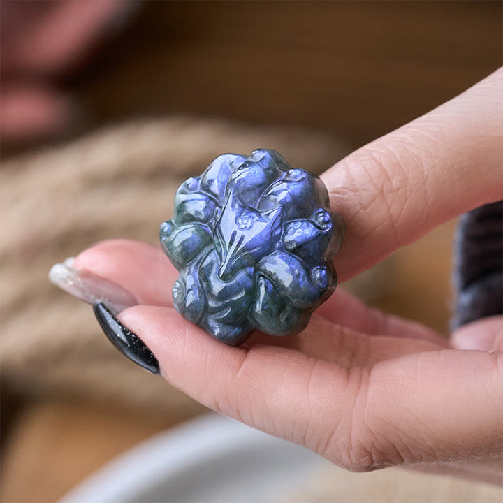 Buddha Stones Rzeźbiona dziewięcioogoniasta figurka z labradorytu, mądrość i uzdrawiająca dekoracja - image 3