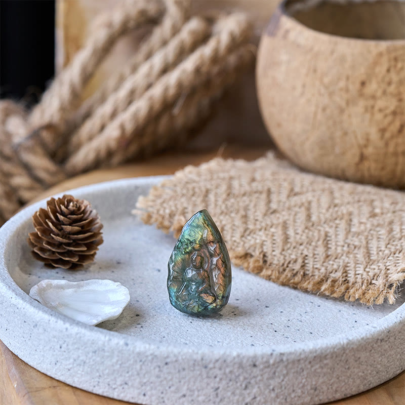 Buddha Stones Grawerowany Budda z naturalnego labradorytu w kształcie łzy, figurka, dekoracja domu - image 5