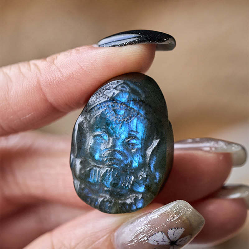 Buddha Stones Figurka słonia Ganesha z naturalnego labradorytu, uzdrawiająca, ochronna, dekoracja domu - image 4