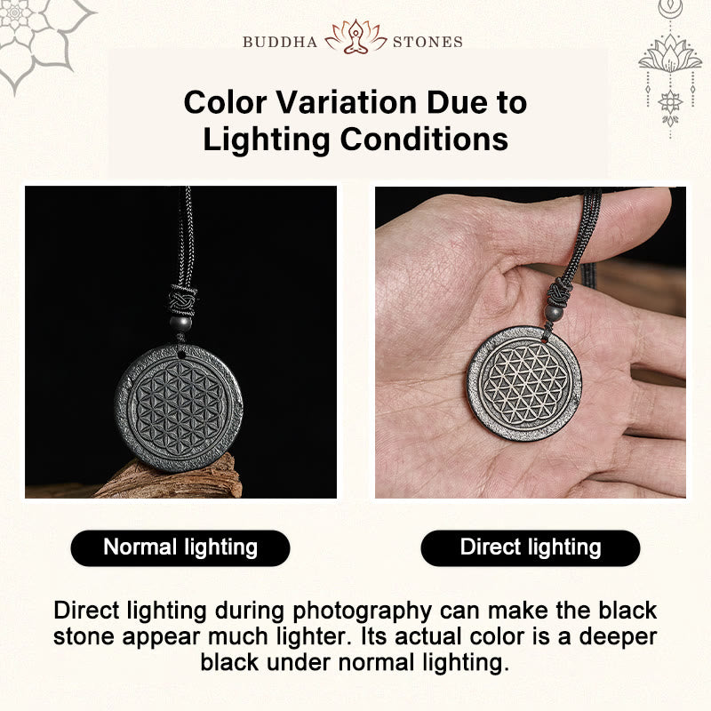 Naszyjnik z Buddha Stones Kwiat Życia z autentycznym kamieniem szungitowym i ochroną - image 4