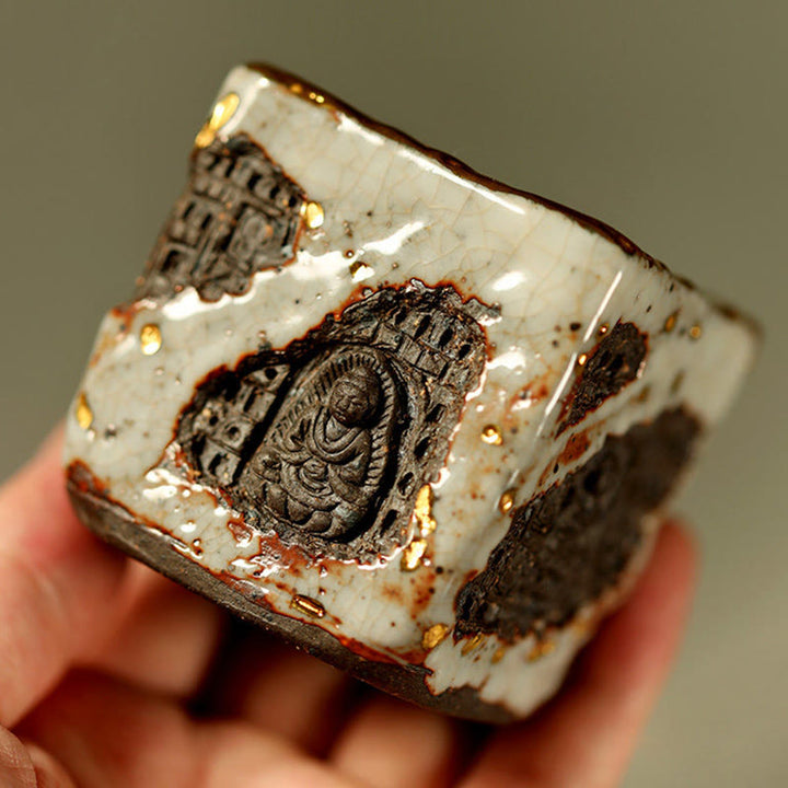Buddha Stones Ręcznie malowana ceramiczna filiżanka do herbaty Kung Fu z motywem Buddy Dunhuang Shino - image 1