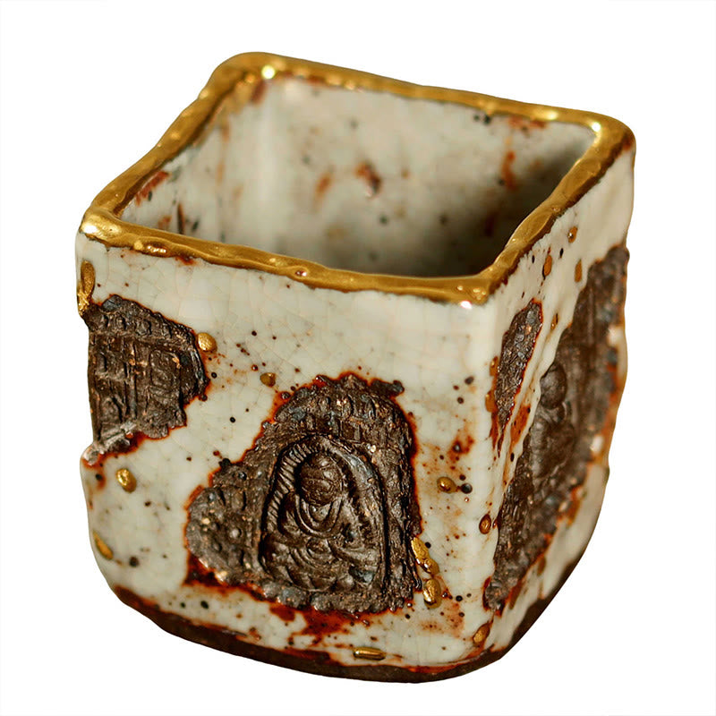 Buddha Stones Ręcznie malowana ceramiczna filiżanka do herbaty Kung Fu z motywem Buddy Dunhuang Shino - image 8