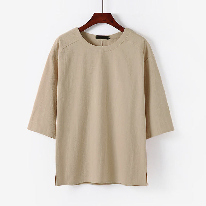 Buddha Stones Letnia, swobodna męska koszulka z bawełny i lnu z okrągłym dekoltem i krótkim rękawem - For - US/UK/AU54， EU64 (9XL) - image 0