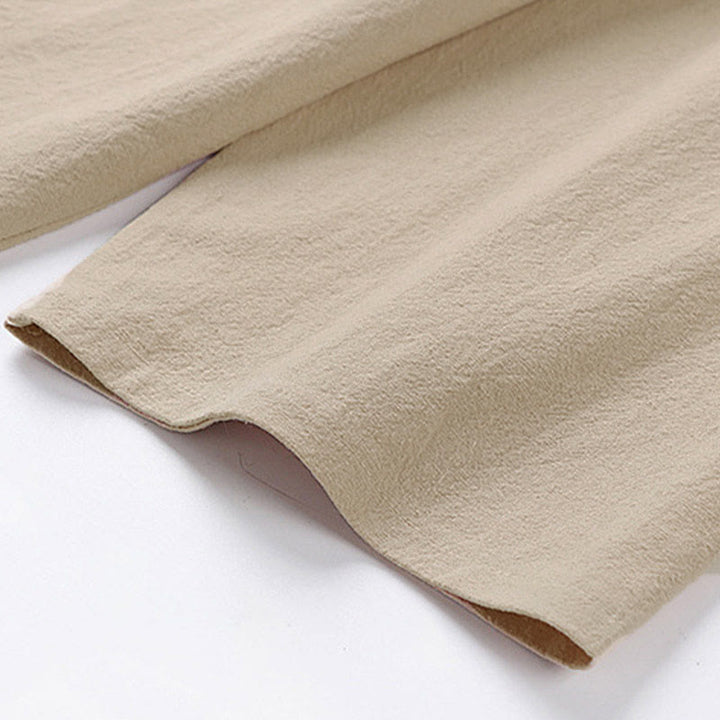 Buddha Stones Letnia, swobodna męska koszulka z bawełny i lnu z okrągłym dekoltem i krótkim rękawem - image 4