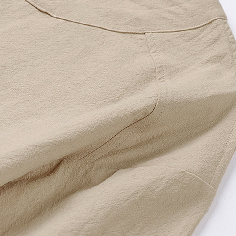 Buddha Stones Letnia, swobodna męska koszulka z bawełny i lnu z okrągłym dekoltem i krótkim rękawem - image 3