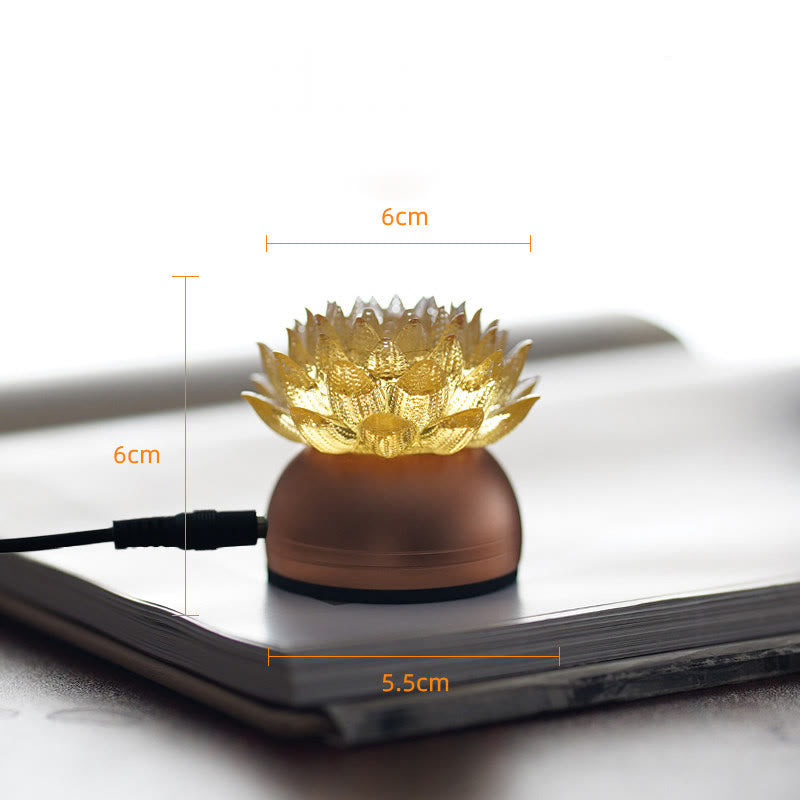 Buddha Stones Lotus Liuli Szkło Miedź Mosiądz Nowy Początek Dekoracja Domu - Podstawa ze stopu aluminium Golden Lotus (6*6*5,5 cm) - Wtyczka - image 1