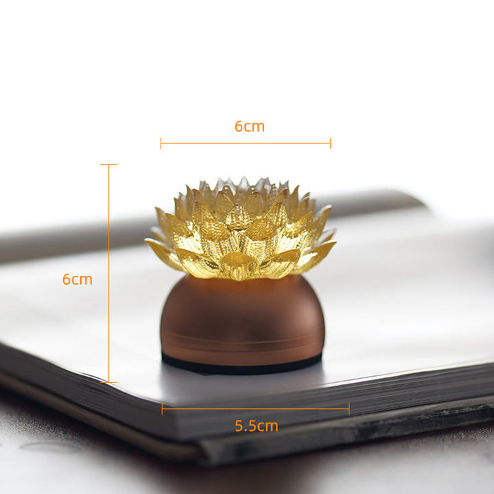 Buddha Stones Lotus Liuli Szkło Miedź Mosiądz Nowy Początek Dekoracja Domu - Podstawa ze stopu aluminium Golden Lotus (6*6*5,5 cm) - Akumulatorowy - image 2