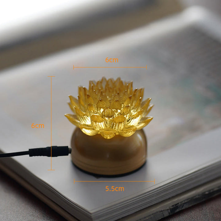 Buddha Stones Lotus Liuli Szkło Miedź Mosiądz Nowy Początek Dekoracja Domu - Podstawa z miedzi i mosiądzu w kolorze złotego lotosu (6*6*5,5 cm) - Wtyczka - image 9