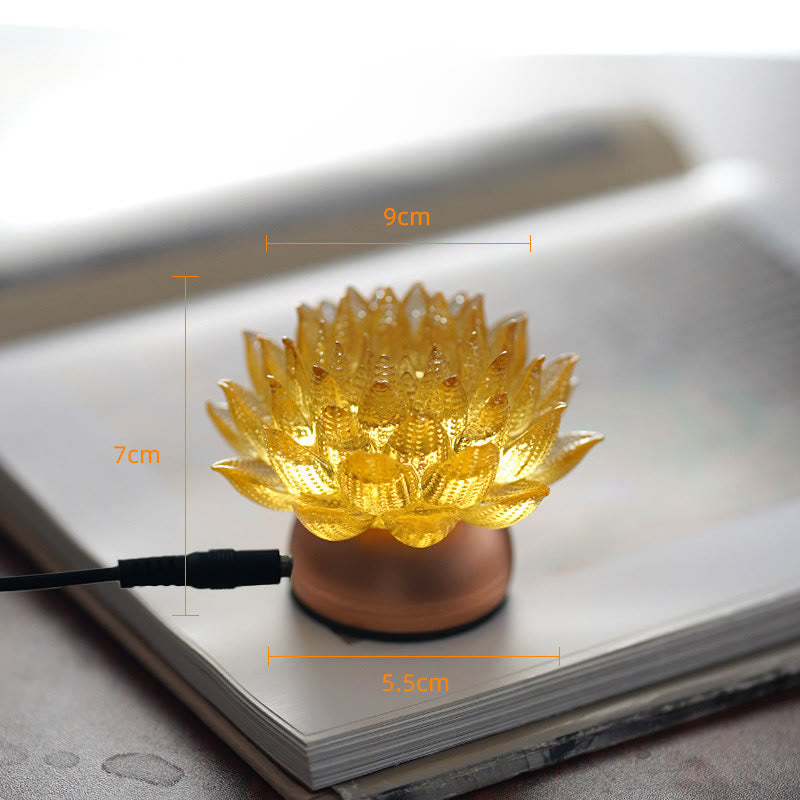 Buddha Stones Lotus Liuli Szkło Miedź Mosiądz Nowy Początek Dekoracja Domu - Podstawa ze stopu aluminium Golden Lotus (9*7*5,5 cm) - Wtyczka - image 15